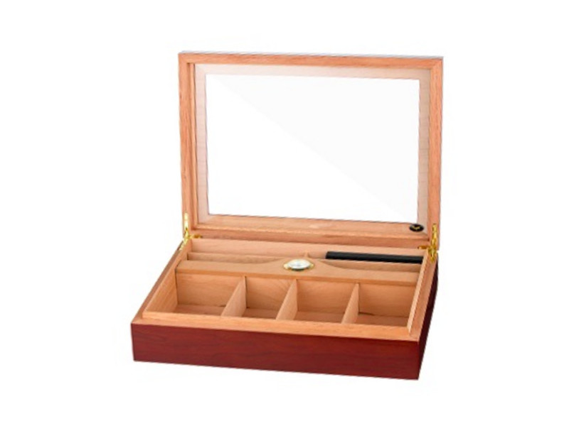 Gasztro humidor 100 szál szivarnak, szivartartó doboz, spanyol cédrusfa, üvegtető, párásító és hygrométer - matt cseresznye - Image 2