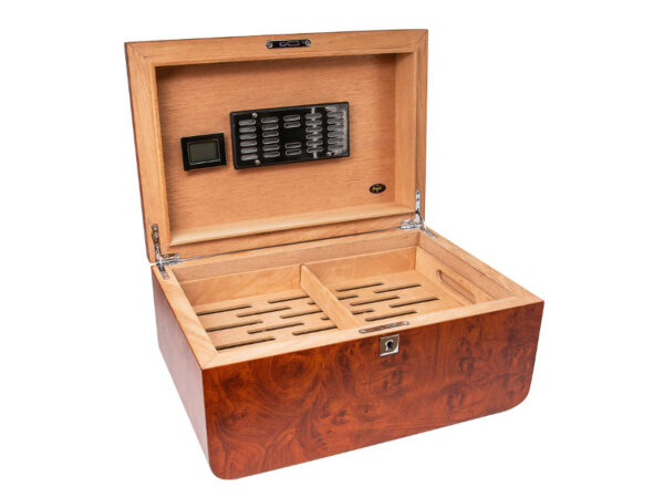 Humidor 80 szivar részére, cedrusfa, barna színű szivar doboz, párásítóval, hygrometerrel - lekerekített tetővel - Image 2