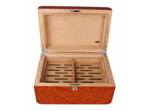 Humidor 80 szivar részére, cedrusfa, barna színű szivar doboz, párásítóval, hygrometerrel - lekerekített tetővel - Image 3