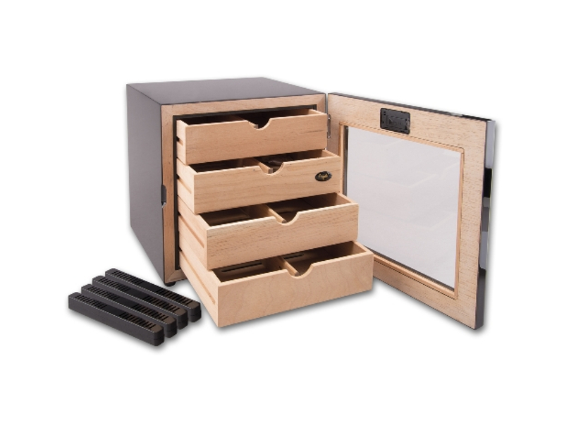 Humidor szekrény 80 szivar részére, kocka szivartartó szekrény, párásító, külső hygrometer - fémkeretes üvegajtó - Image 2