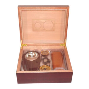 Humidor 40 szál szivar részére, cédrusfa szivar tároló doboz, párásítóval, hygrométerrel - bordó + AJÁNDÉK szett!