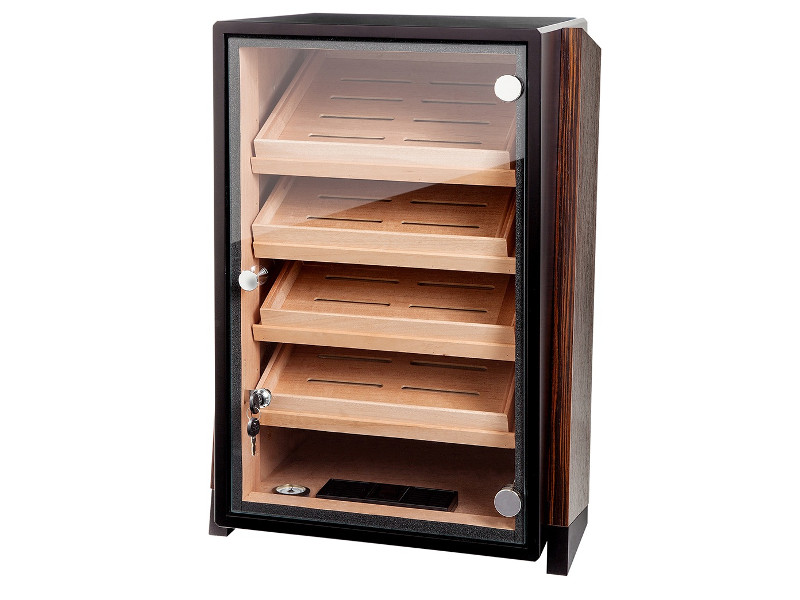 Szivarszekrény - szivar tároló, 250 szál szivar részére, hygrométer, párásító - üvegajtós, 4 fiók