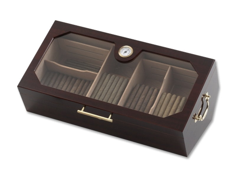 Gasztro szivar tároló doboz - nagy méretű cédrusfa szivartartó, üvegtető, hygrométerrel és párásítóval - bordó