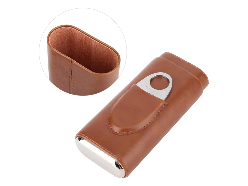 Szivartok 3 szivar részére - barna/cédrus, Robusto (17x8x3cm) + Szivarvágó, Achenty! - Image 3