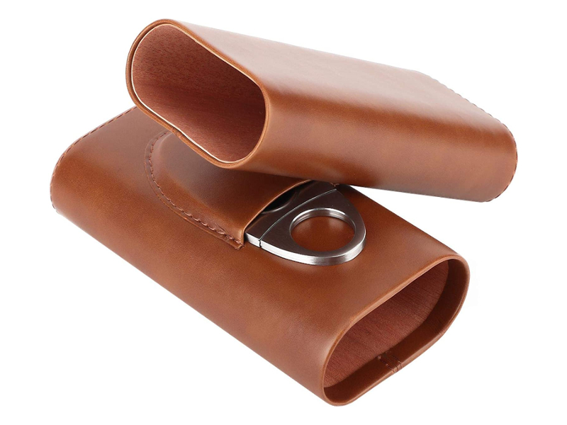 Szivartok 3 szivar részére - barna/cédrus, Robusto (17x8x3cm) + Szivarvágó, Achenty! - Image 2