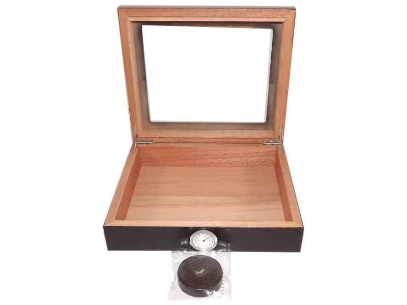 Humidor 30 szál szivar részére, cédrusfa szivar doboz, üvegtető, párásítóval, hygrométerrel - fekete, Angelo - Image 4
