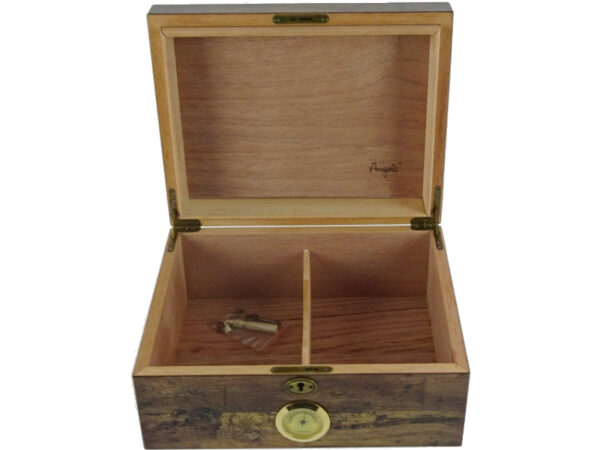 Antik Humidor 50 szál szivar részére, cédrusfa szivar doboz, párásítóval, hygrométerrel - Image 4