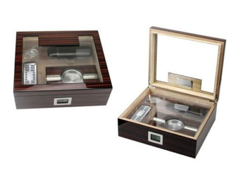 Humidor 50 szál szivarnak, üvegtetős, barna + AJÁNDÉK szett! - Image 7