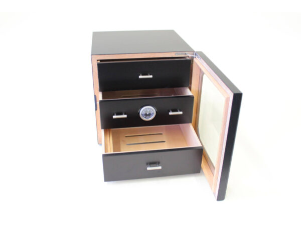 Humidor 80 szivar részére, fekete szivar tartó szekrény, külső hygrometer, üveg ajtó - Image 5