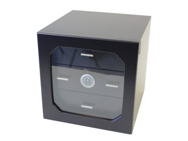 Humidor 80 szivar részére, fekete szivar tartó szekrény, külső hygrometer, üveg ajtó - Image 2