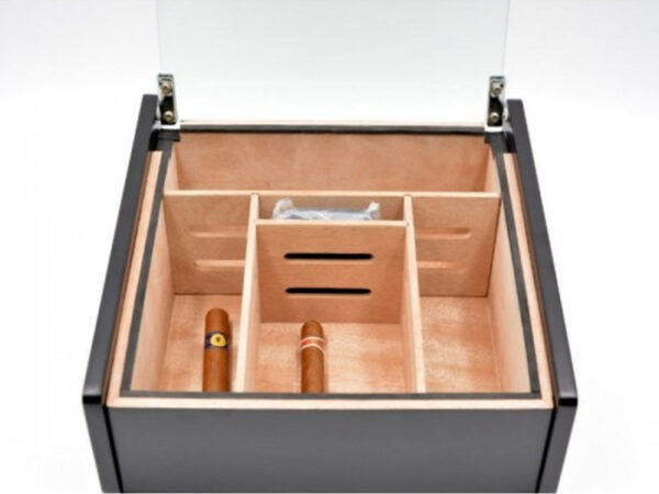 Hermoso humidor-Black 80-100 szálas szivardoboz, cédrusfa szivartartó doboz, üvegtető, párásító - fekete lakozott - Image 8