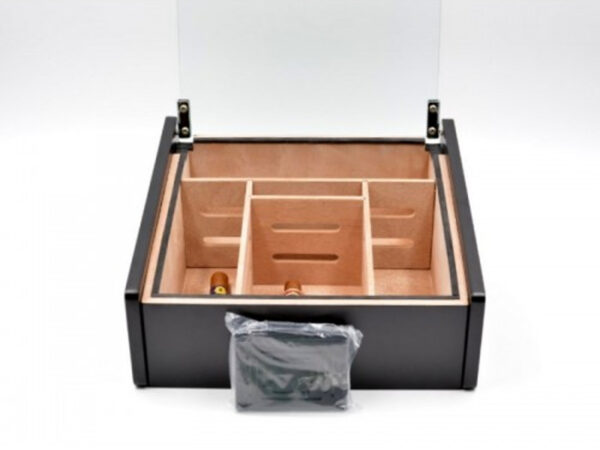 Hermoso humidor-Black 80-100 szálas szivardoboz, cédrusfa szivartartó doboz, üvegtető, párásító - fekete lakozott - Image 9