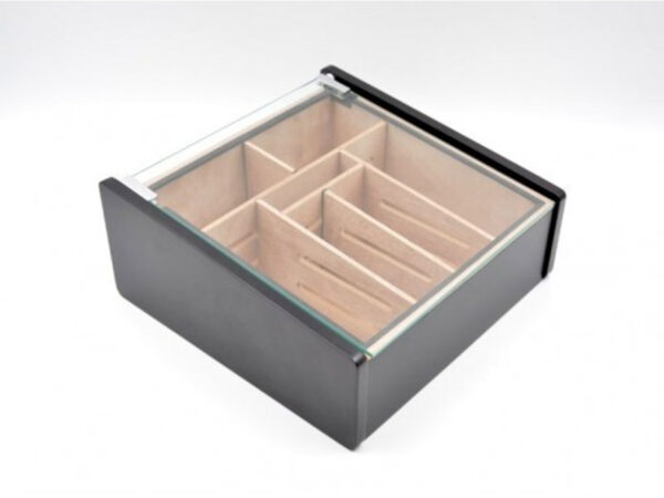 Hermoso humidor-Black 80-100 szálas szivardoboz, cédrusfa szivartartó doboz, üvegtető, párásító - fekete lakozott - Image 4