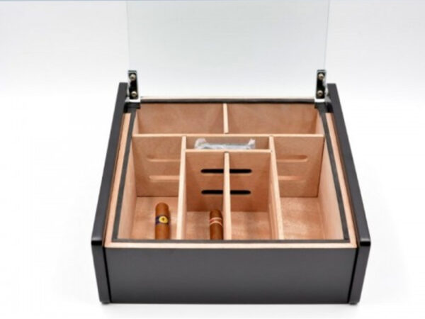 Hermoso humidor-Black 80-100 szálas szivardoboz, cédrusfa szivartartó doboz, üvegtető, párásító - fekete lakozott - Image 6