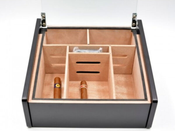 Hermoso humidor-Black 80-100 szálas szivardoboz, cédrusfa szivartartó doboz, üvegtető, párásító - fekete lakozott - Image 7