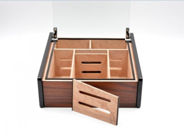 Hermoso humidor 80-100 szálas szivardoboz, cédrusfa szivartartó doboz, üvegtető, párásító - mahagóni borítással - Image 5