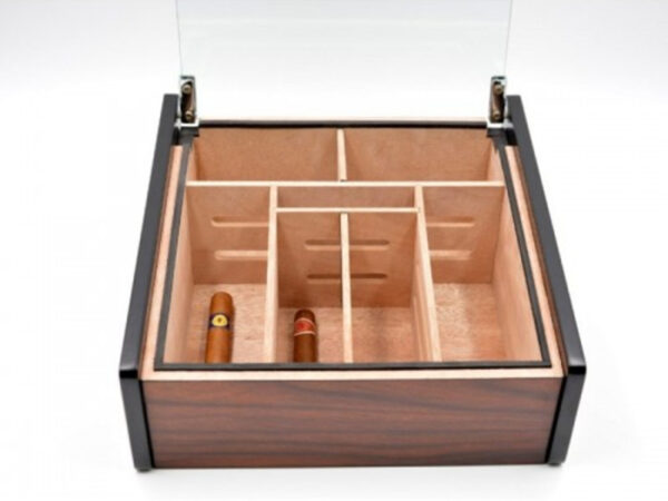 Hermoso humidor 80-100 szálas szivardoboz, cédrusfa szivartartó doboz, üvegtető, párásító - mahagóni borítással - Image 9