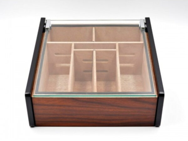 Hermoso humidor 80-100 szálas szivardoboz, cédrusfa szivartartó doboz, üvegtető, párásító - mahagóni borítással