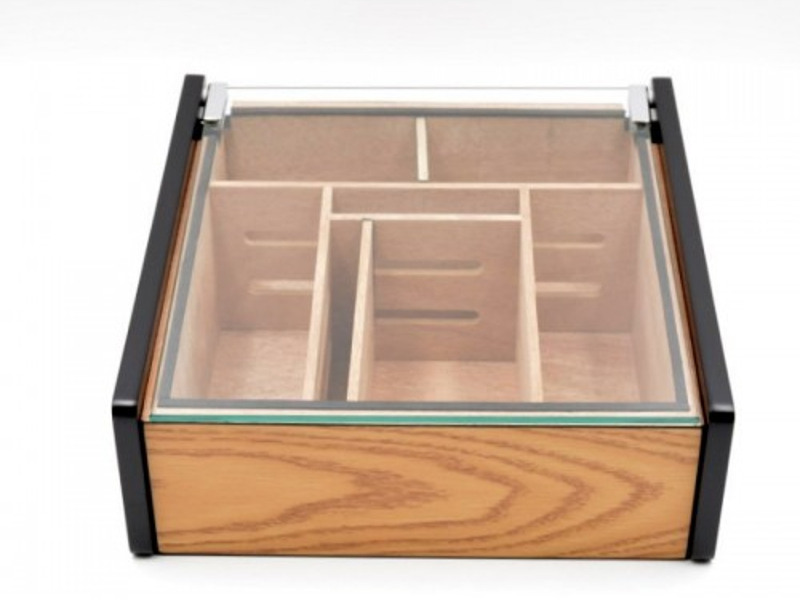 Hermoso humidor-Oak 80-100 szálas szivardoboz, cédrusfa szivartartó doboz, üvegtető, párásító - tölgyfa borítással