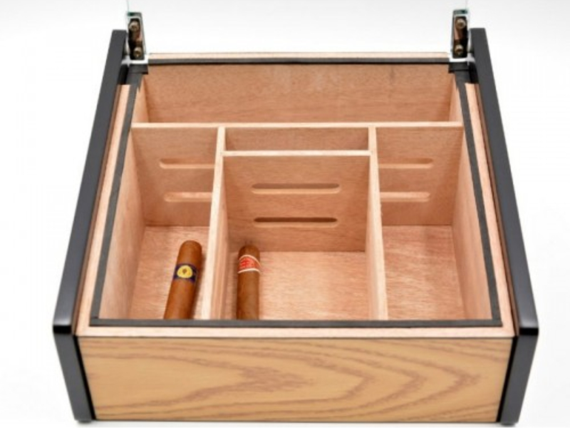 Hermoso humidor-Oak 80-100 szálas szivardoboz, cédrusfa szivartartó doboz, üvegtető, párásító - tölgyfa borítással - Image 6