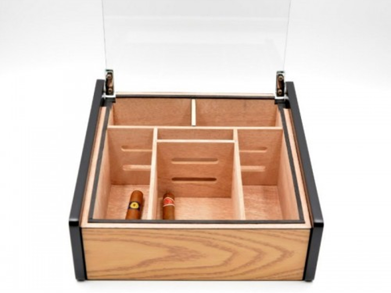 Hermoso humidor-Oak 80-100 szálas szivardoboz, cédrusfa szivartartó doboz, üvegtető, párásító - tölgyfa borítással - Image 7