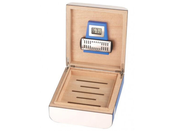 Humidor 40 szál szivar részére, cédrusfa szivar tároló doboz, párásítóval, külső hygrométerrel, kék, ovál - Passatore - Image 3