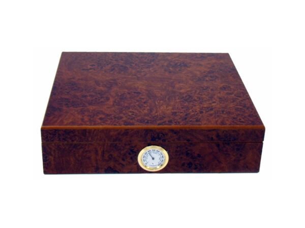 Humidor 30 szál szivarnak, cédrusfa szivar tároló doboz, külső hygrométerrel - gyökérmintás, barna színű, Angelo - Image 3