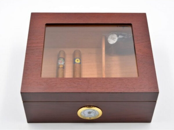 Humidor 50 szál szivar részére, cédrusfa szivar doboz, üvegtető, párásítóval, hygrométerrel - vöröses barna, Angelo - Image 4