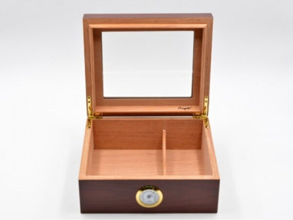 Humidor 50 szál szivar részére, cédrusfa szivar doboz, üvegtető, párásítóval, hygrométerrel - vöröses barna, Angelo - Image 6