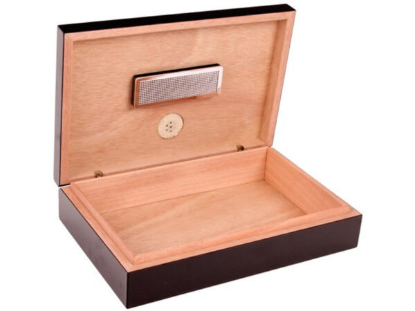 Utazó humidor - cédrusfa szivartartó doboz, párásítóval és külső hygrométerrel, fekete (26x17cm) - Image 2